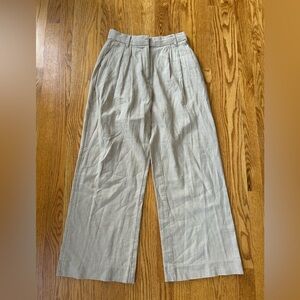 Wide Leg Cream Linen-Blend Pants